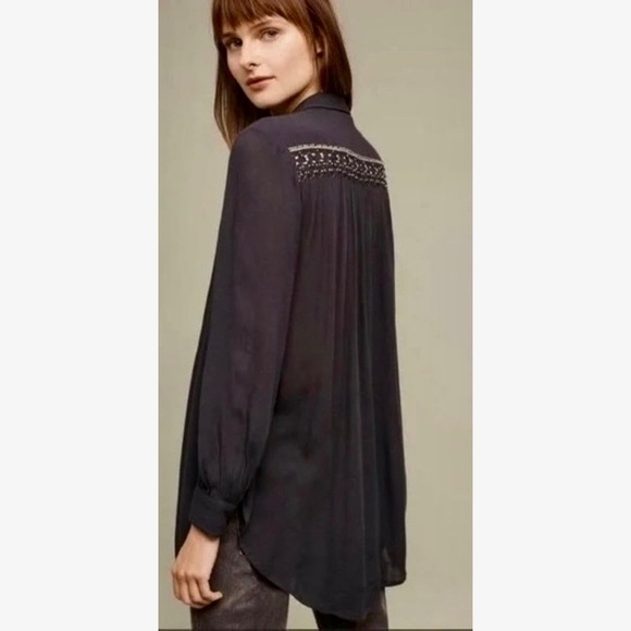 Anthropologie FLOREAT Beulah Navy Blue Beaded Top Blouse Tunic Beading Small - Picture 10 of 15
